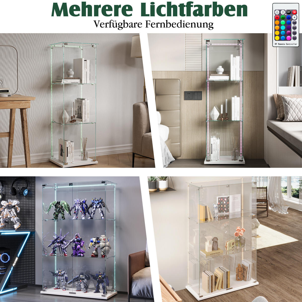 GLASVITRINE Standvitrine Mit LED, Schloss, 3 Regale, Weiß, Für Sammler - Weiß, Holz (35/123.3/39.8cm)
