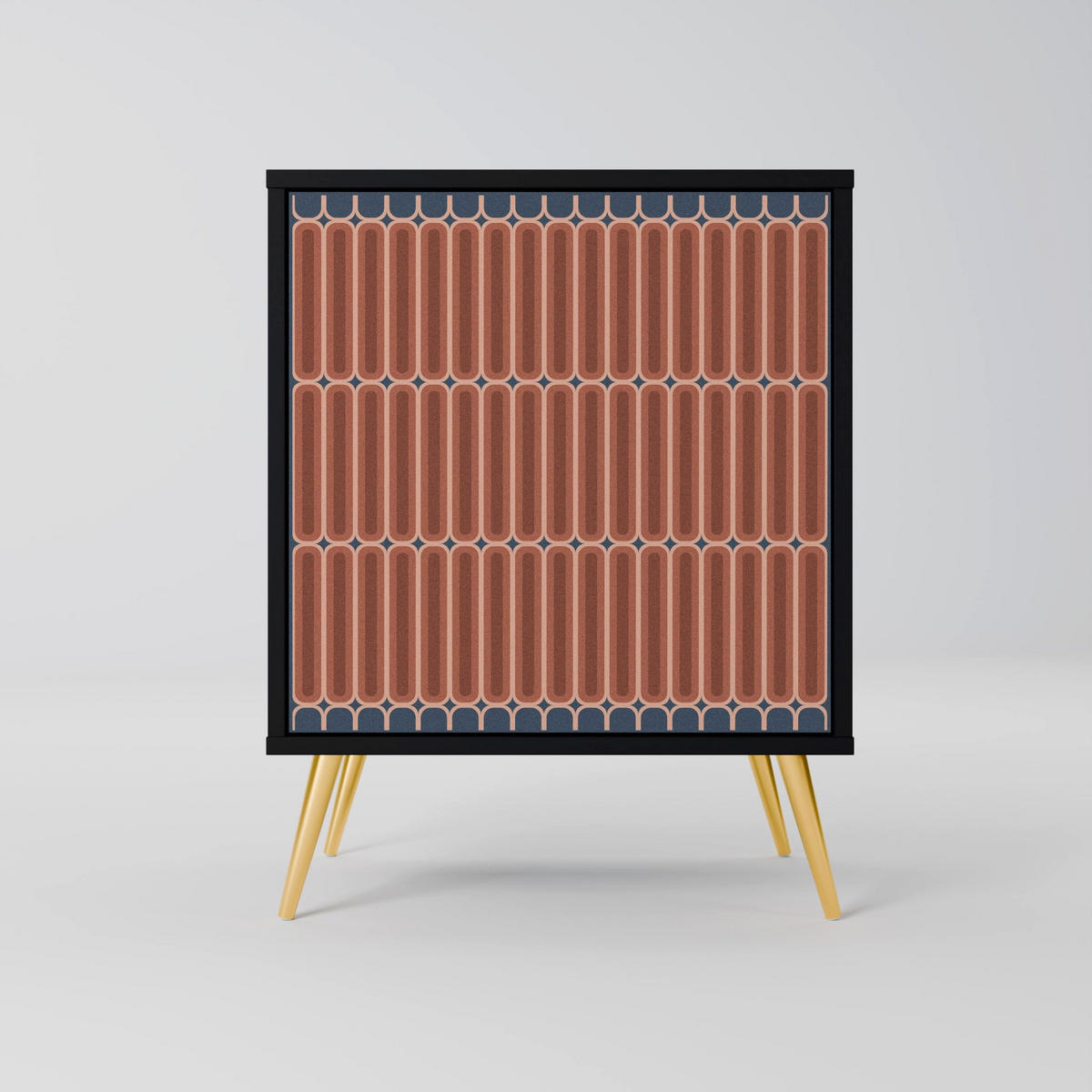SIDEBOARD HYPNOTIC GATE, Schwarz, 57,5x42x75,5 cm, Goldfarbene Metallfüße - Goldfarben/Multicolor, Holzwerkstoff/Metall (57.5/75.5/42cm) - SpaceRebels