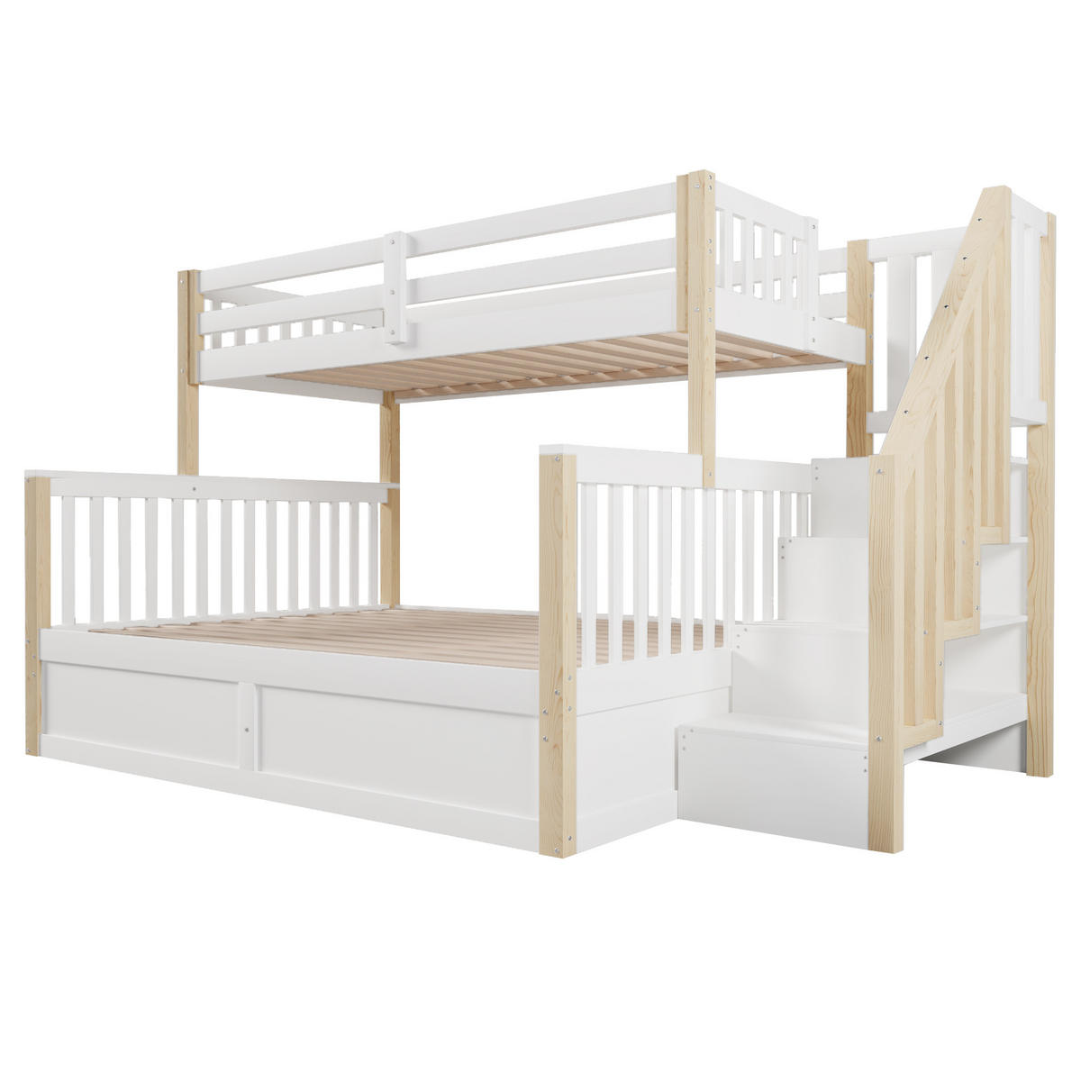 ETAGENBETT Holzbett 90x200+140x200 Weiß/Natur - Naturfarben, Holz (90/200cm) - ComfortXL