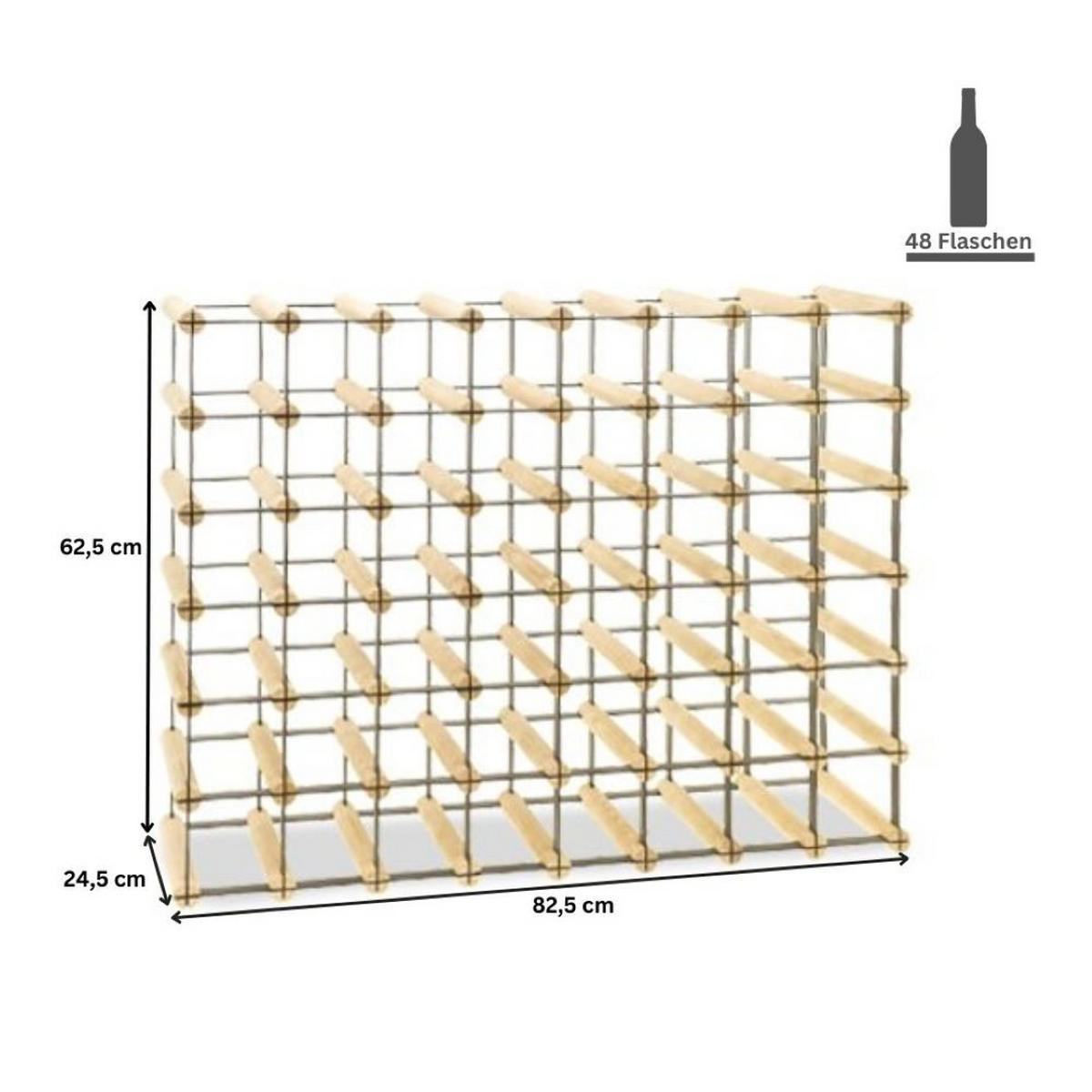WEINREGAL Vinotega Mod Metal 62,5x82,5x24,5 cm 8x6 Flaschen Massives Kiefernholz Natur - Naturfarben, Holz (82.5/62.5/24.5cm) - PROREGAL