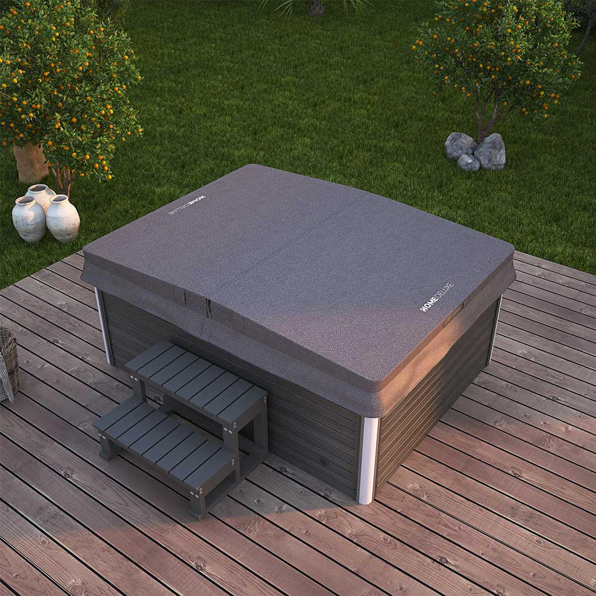 OUTDOOR WHIRLPOOL STREAM - 211 x 156 cm, Mit Treppe und Thermoabdeckung - Anthrazit, Kunststoff (156.5/74.05/211cm) - Home Deluxe