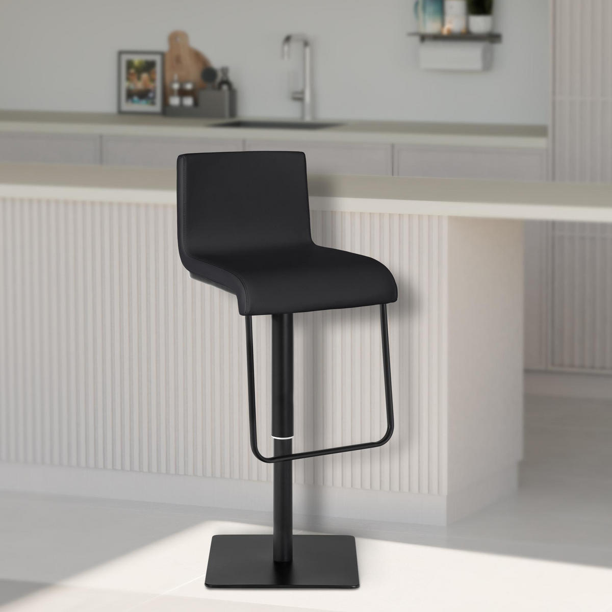 BARHOCKER Lederlook Schwarz - Schwarz, Textil/Metall (39/80/46cm) - CLP