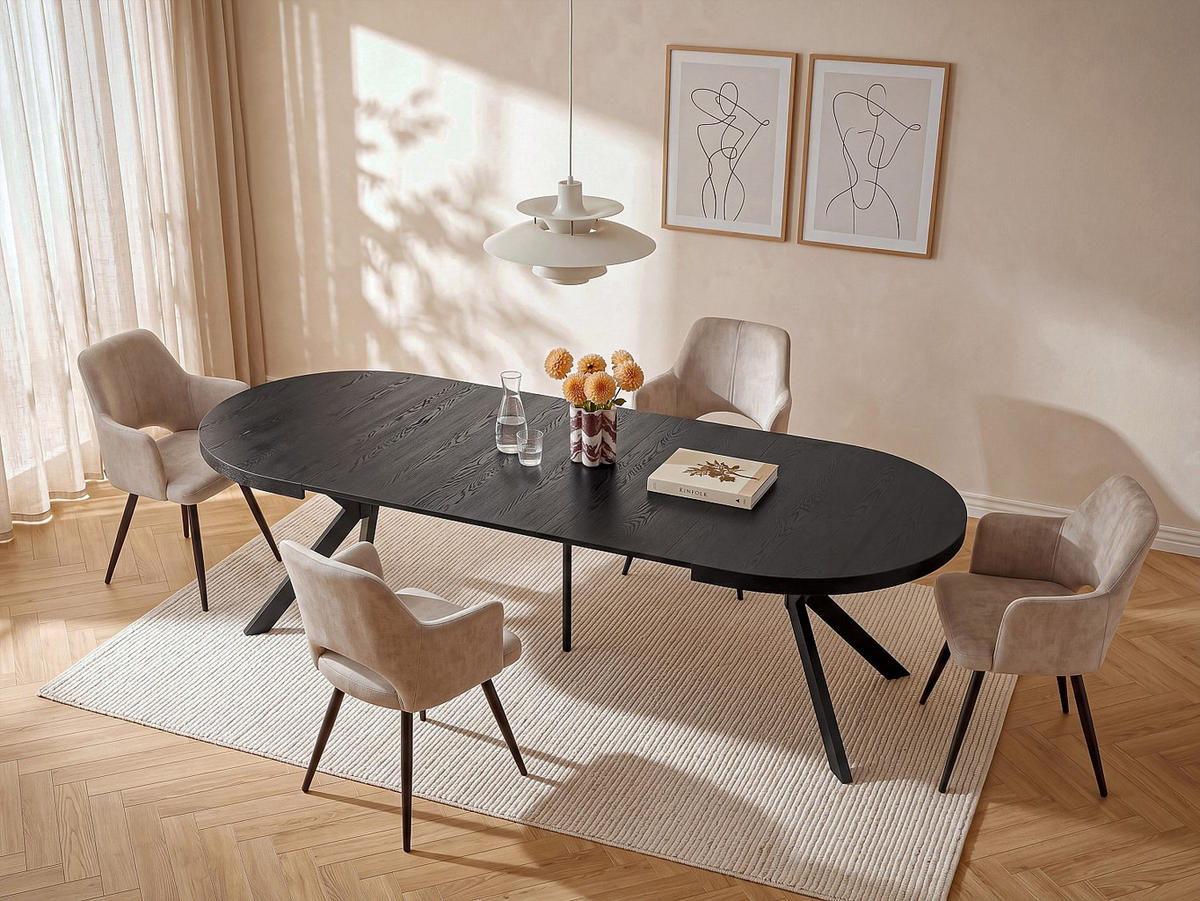 ESSGRUPPE - 12 Personen - Holz, Platte - Schwarz KOMONI - Schwarz, Holz (220/76/120cm) - Vente-Unique