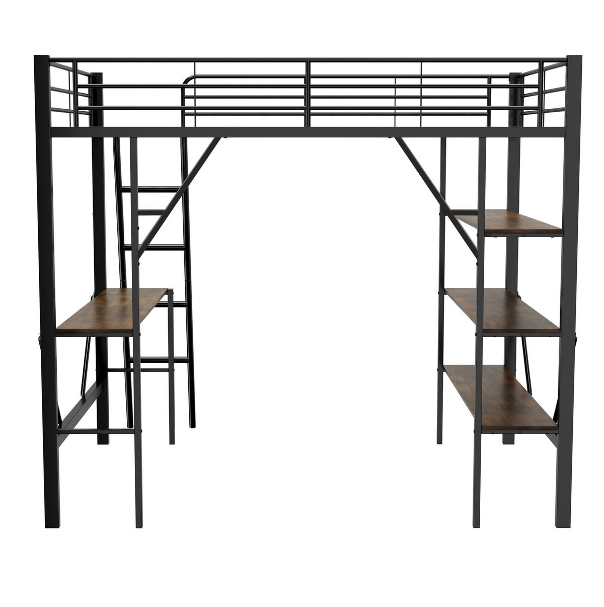 HOCHBETT 90/200 cm aus Metall mit Schreibtisch und Ablagen, Schwarz - Schwarz, Metall (90/200cm) - OKMYHOME
