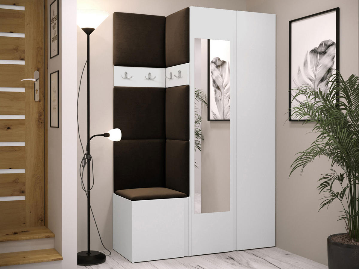 GARDEROBEN-SET Orion XXVI - Weiß/Braun, Holzwerkstoff/Kunststoff (116/186/46cm) - MIRJAN24