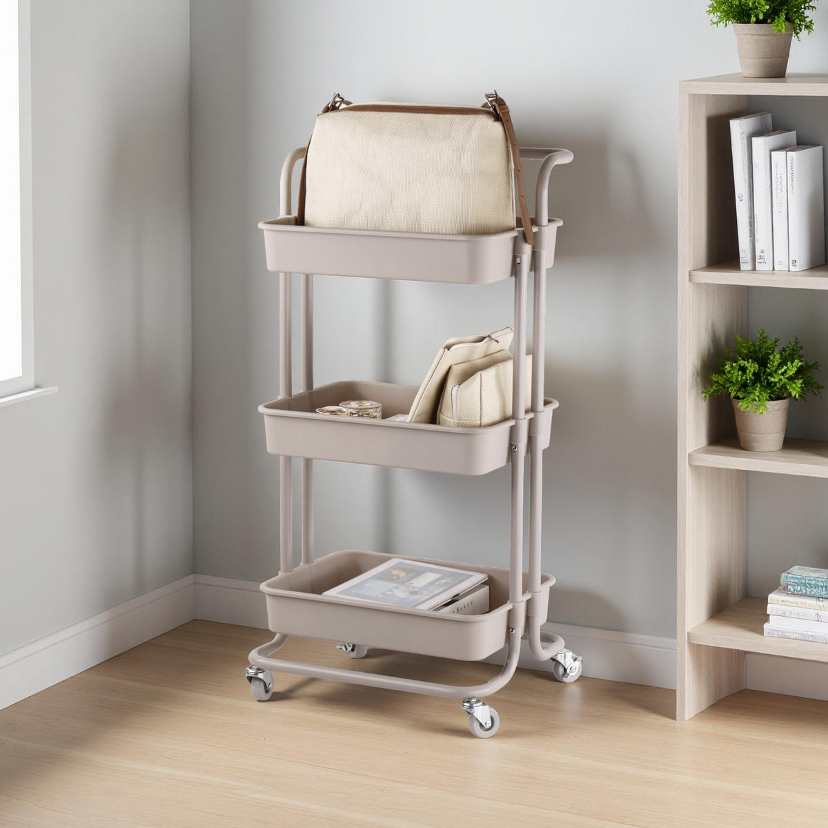 ROLLWAGEN - Beige, Kunststoff/Textil (43/86/36cm) - Relaxdays