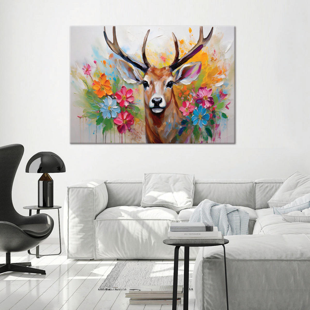 WANDBILD hirschblumen abstrakte tiere - Multicolor, Textil (60/40cm) - Feeby