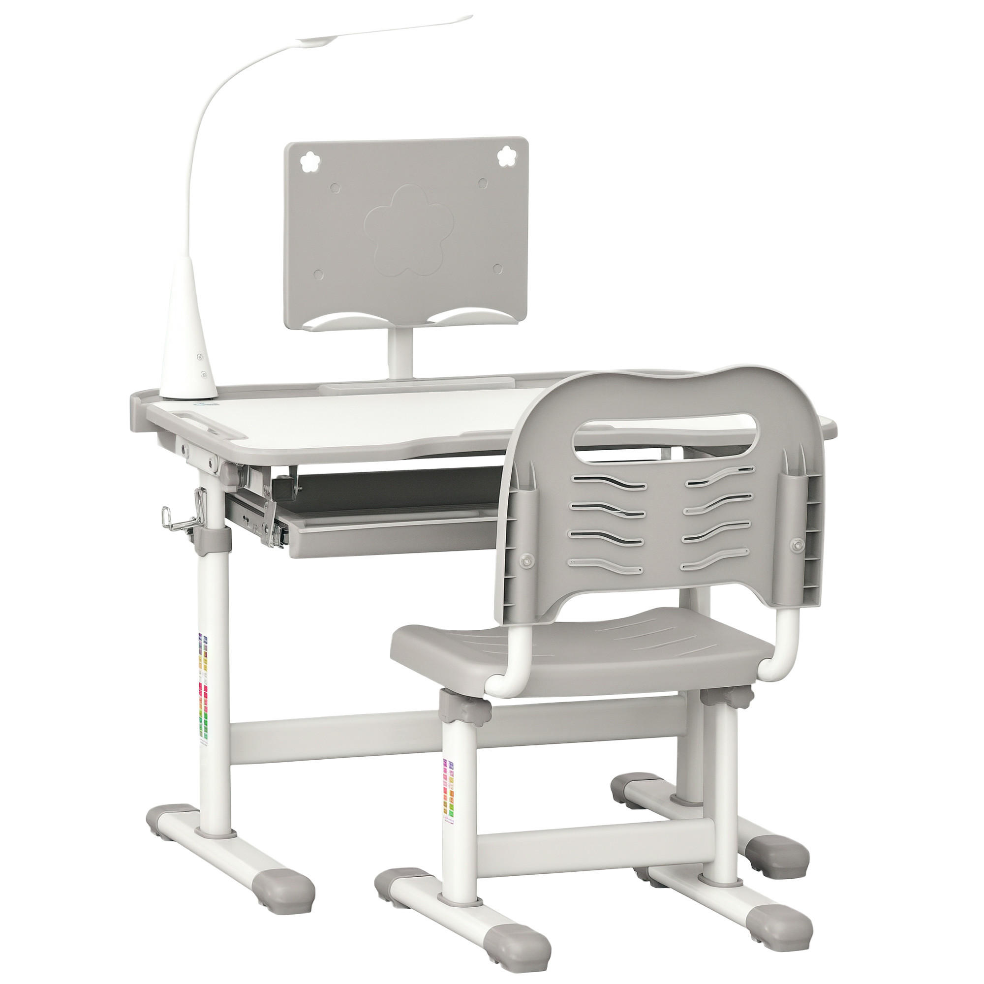 SCHREIBTISCH-SET DE-17501 höhenverstellbar mit LED-Lampe Grau - Grau, Kunststoff (70/105/50cm) - ComfortXL
