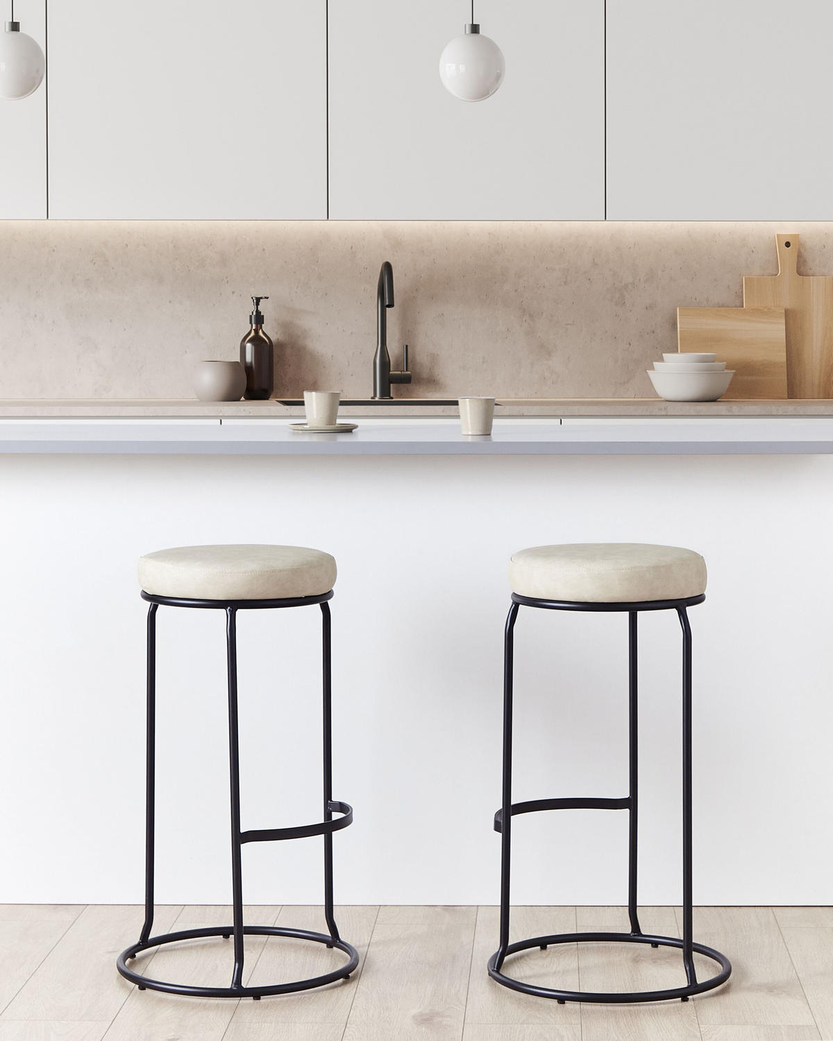 SCAUN DE BAR set de 2 piele ecologică bej deschis Milroy - bej, material plastic (43/74/43cm) - Beliani