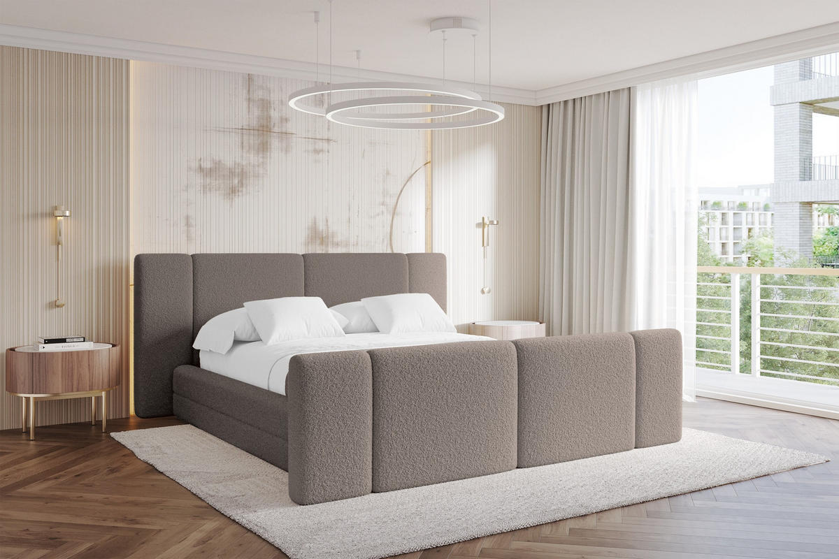 POLSTERBETT mit Bettkasten, Fußteil und Lattenrost, Boxbett ohne Matratze - TEVO-Z 140x200 Braun - Braun, Holzwerkstoff/Textil (140/200cm) - ALTDECOR