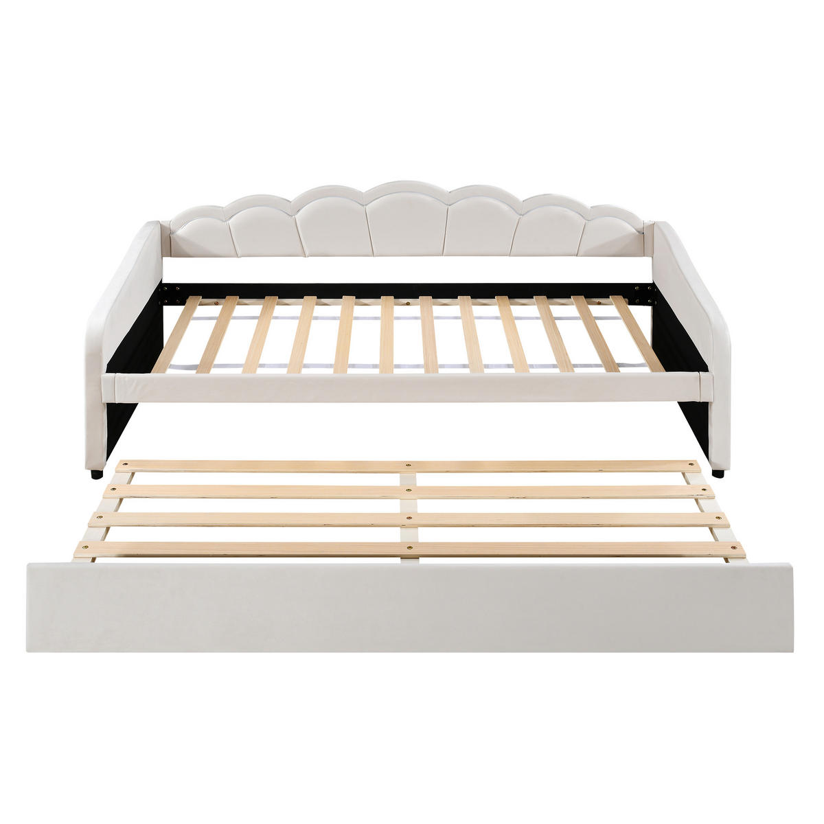 POLSTERBETT aus Samt 90x200 cm in Beige mit LED-Beleuchtung & ausziehbarem Rollbett - Beige, Textil (90/200cm) - Modfu