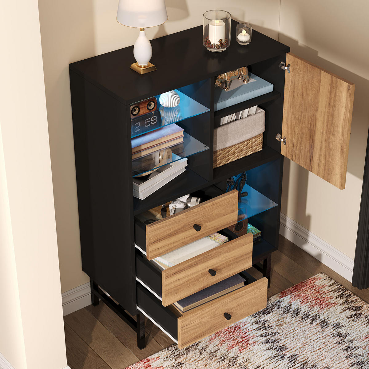 HIGHBOARD Schwarz 80/40/120,5 cm - Schwarz, Holzwerkstoff (40/120.5/80cm) - Urban Meuble