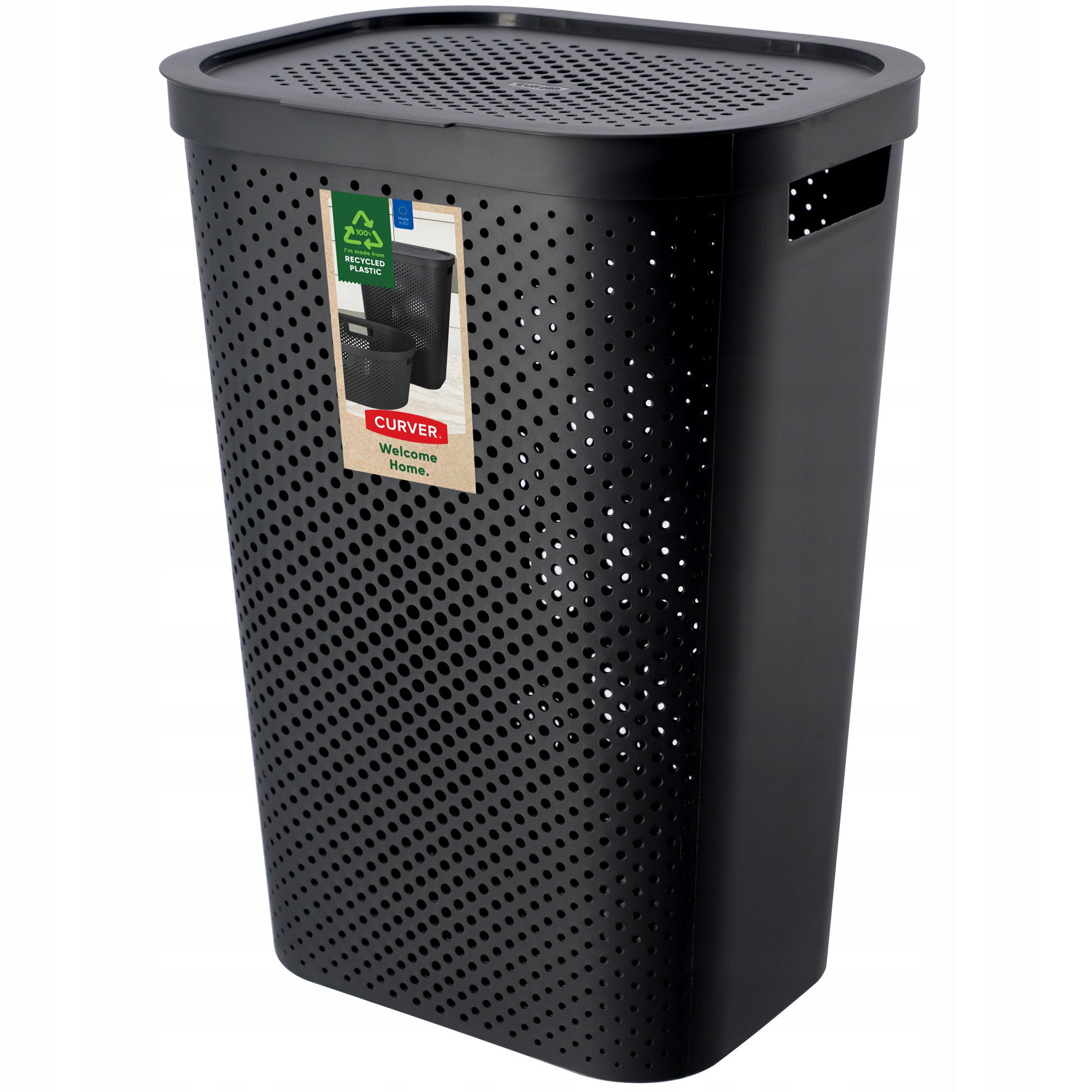 WÄSCHEKORB mit Deckel 60L, dunkelgrau - Grau, Kunststoff (45/61cm) - KADAX
