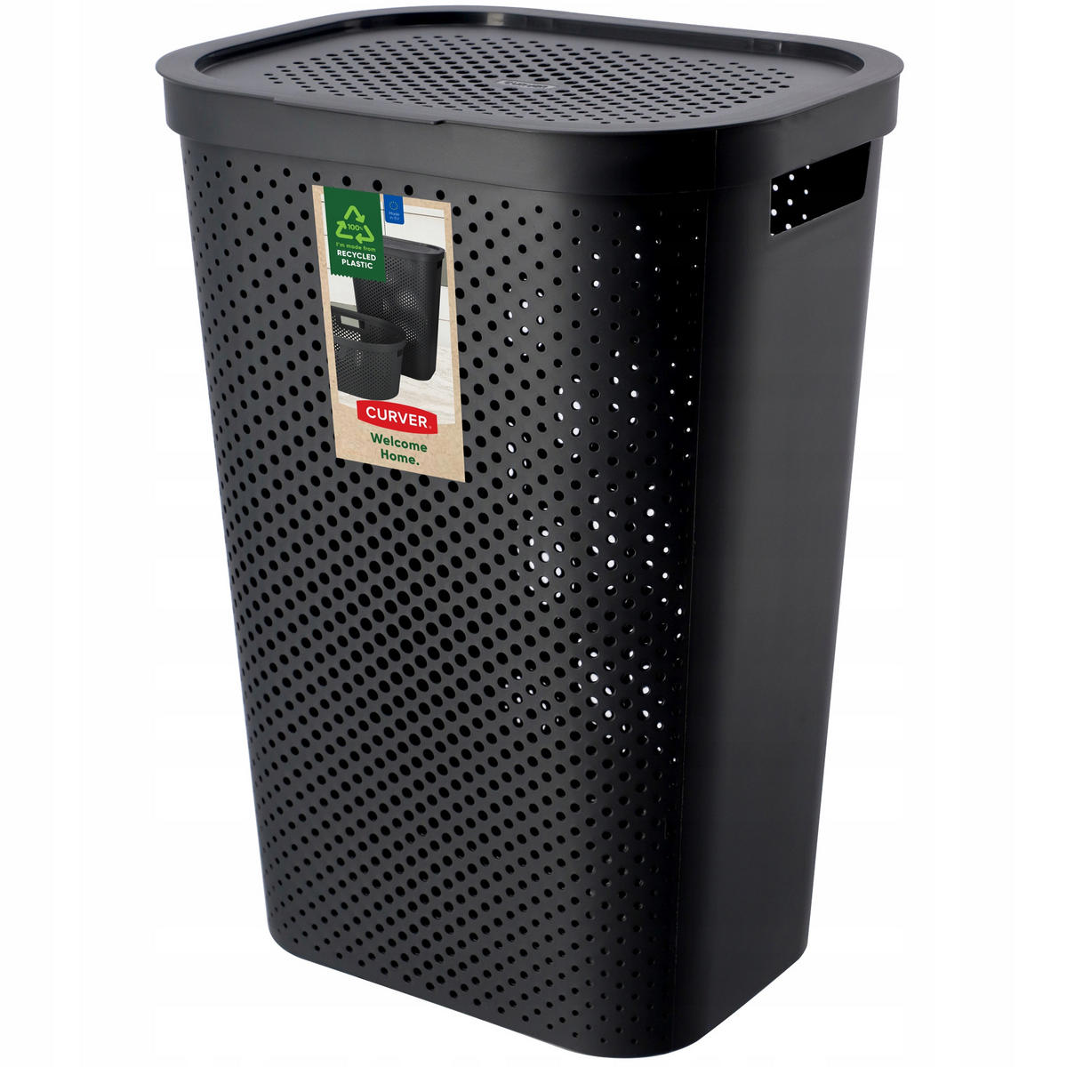 WÄSCHEKORB mit Deckel 60L, dunkelgrau - Grau, Kunststoff (45/61cm) - KADAX