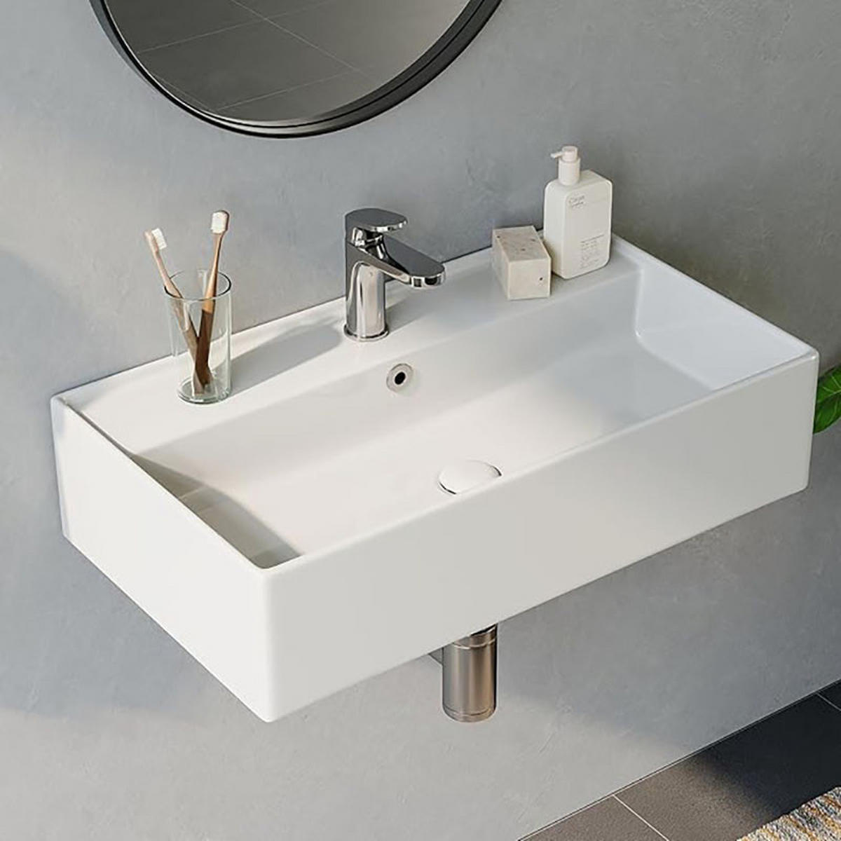 WASCHBECKEN mit Hahnloch Width 31CM - Weiß, Keramik (31/13/55cm) - HOROW