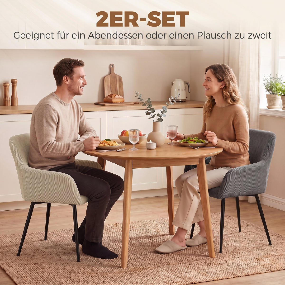 MATSALSSTOLAR, 2-set, manchester 100 polyester, krämvit - Cremefärgad/Svart, Textil/Metall (58/81.5/59.5cm) - HOMCOM