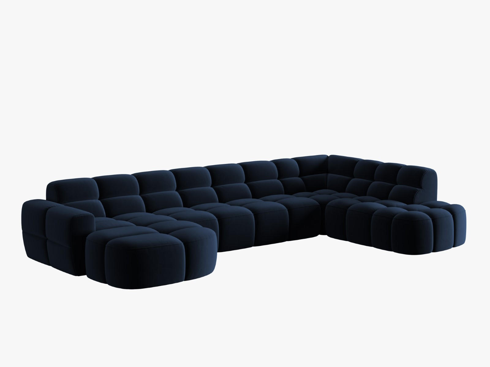 PANORAMASOFA rechts Lisa aus Samt königsblau 7 Sitzplätze - Dunkelblau, Textil (234/77/387cm) - Micadoni