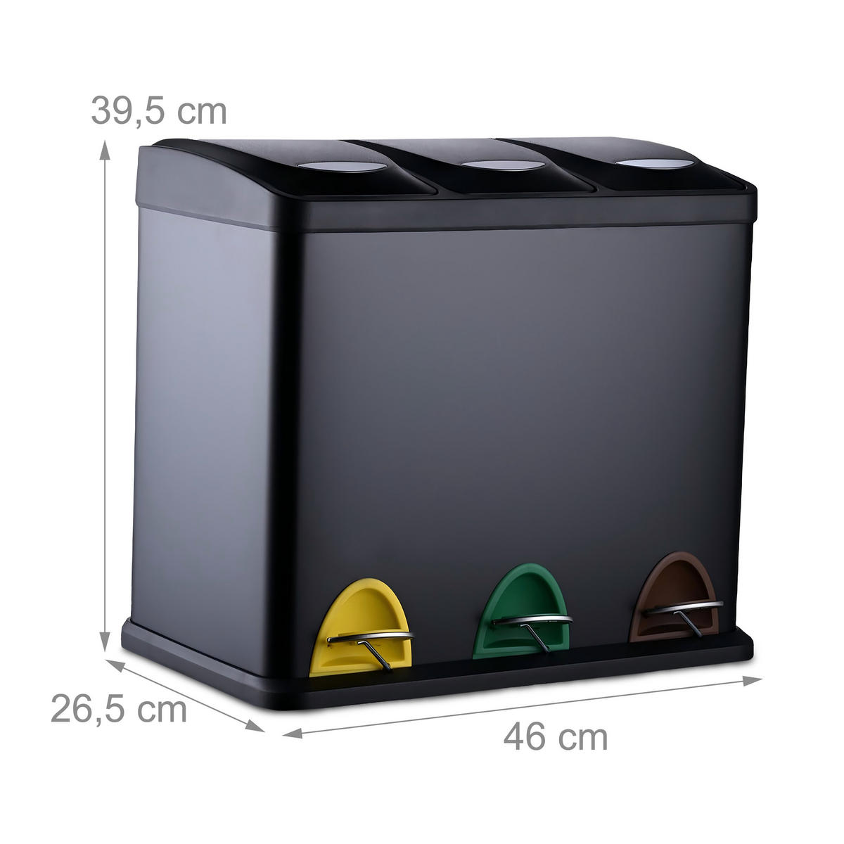 MÜLLEIMER 3x8l - Schwarz, Kunststoff/Metall (46/39.5/26.5cm) - Relaxdays