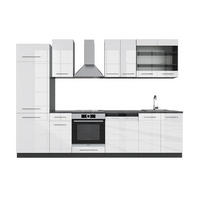KÜCHENZEILE Fame-Line Weiß Hochglanz/Anthrazit 300 cm ohne AP - Weiß Hochglanz/Anthrazit, Holzwerkstoff (300/81.6/46cm) - Vicco