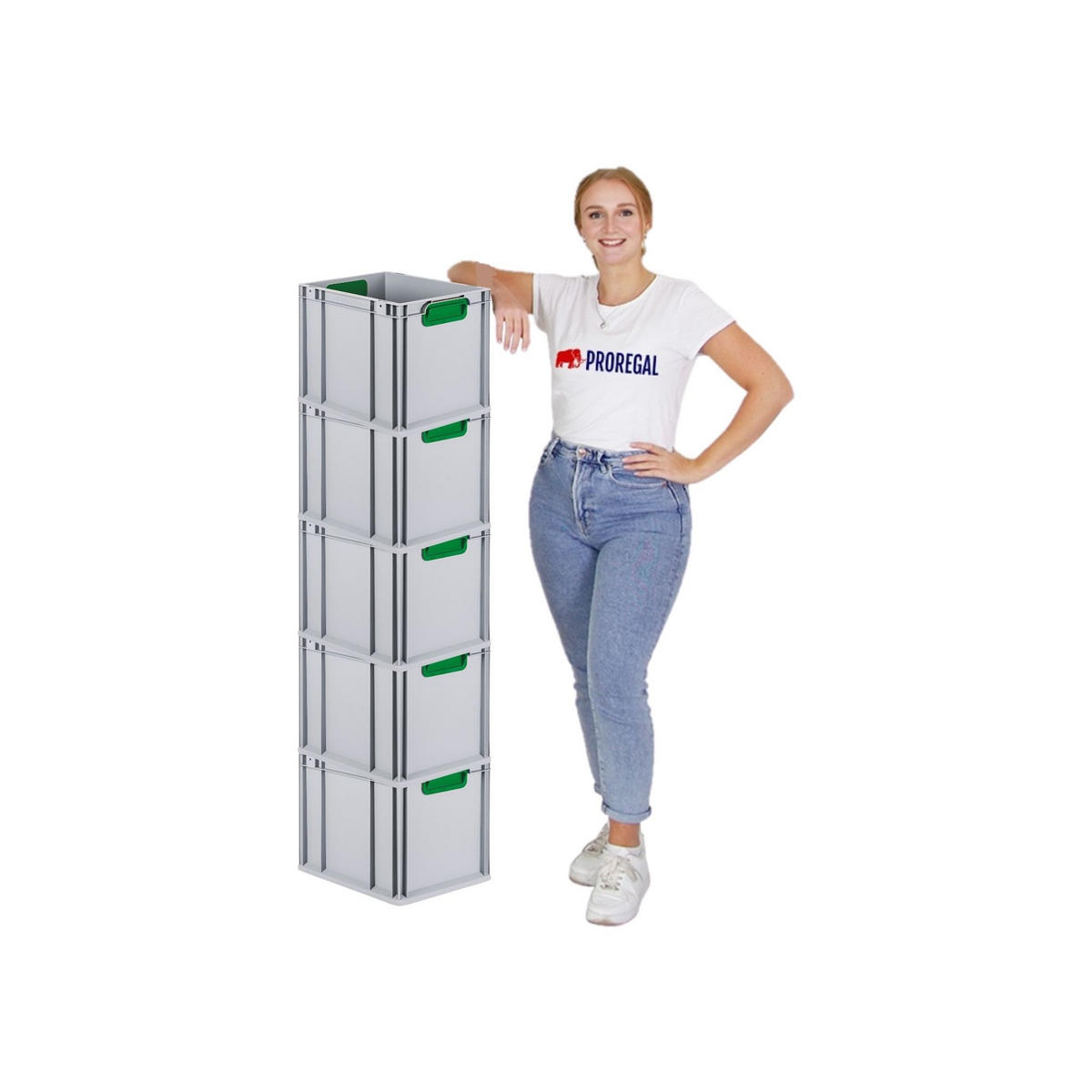 EUROBOX 5x Nextgen Color Mit Auflagedeckel 32x30x40cm Griffe Grün Geschlossen - Grün, Kunststoff (30/32/40cm) - PROREGAL