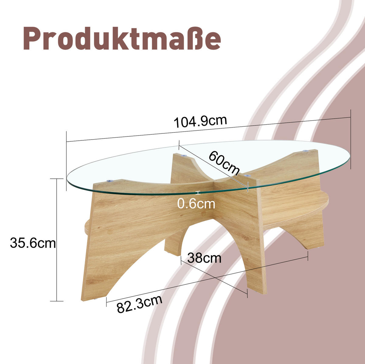 KLUBSKA miza 104,9x60 cm iz MDF in stekla, transparentna/drevesni dekor - prozorna, steklo (104.9/60/45cm) - BEAOK