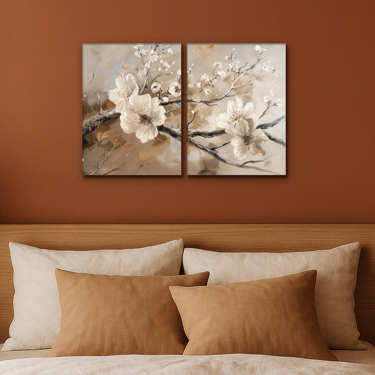 LEINWANDBILD 2er Set Blüte - Beige - Abstrakt - Blumen 60x40 cm - Hellbraun, Textil (60/40cm) - MuchoWow