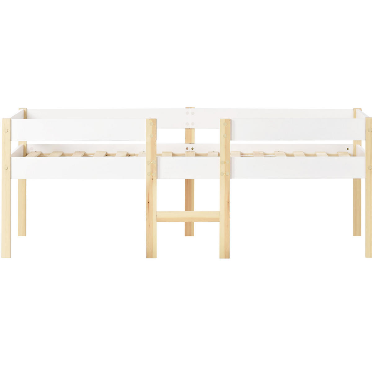 KINDERBETT 90/190 cm aus Kiefer massiv in Weiß mit Rausfallschutz und Leiter - Weiß, Holz (90/200cm) - BEAOK