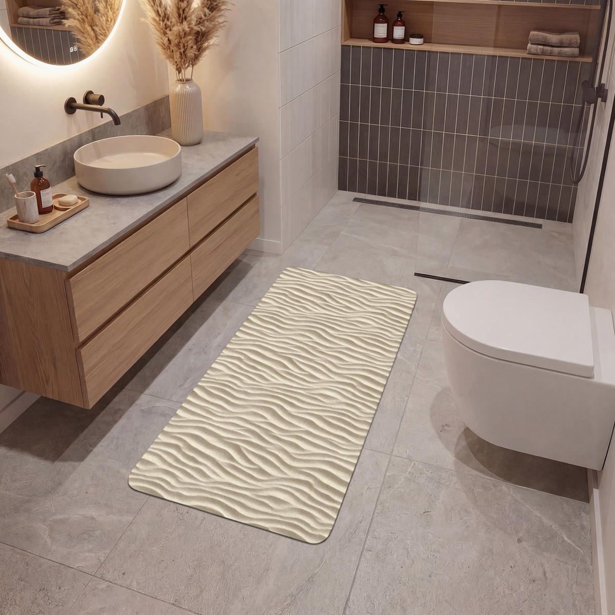KÚPEĽŇOVÁ PREDLOŽKA Piesok - Vlny - Béžová 60x120 cm - béžová, textil/plast (60/120cm) - OnlyWow