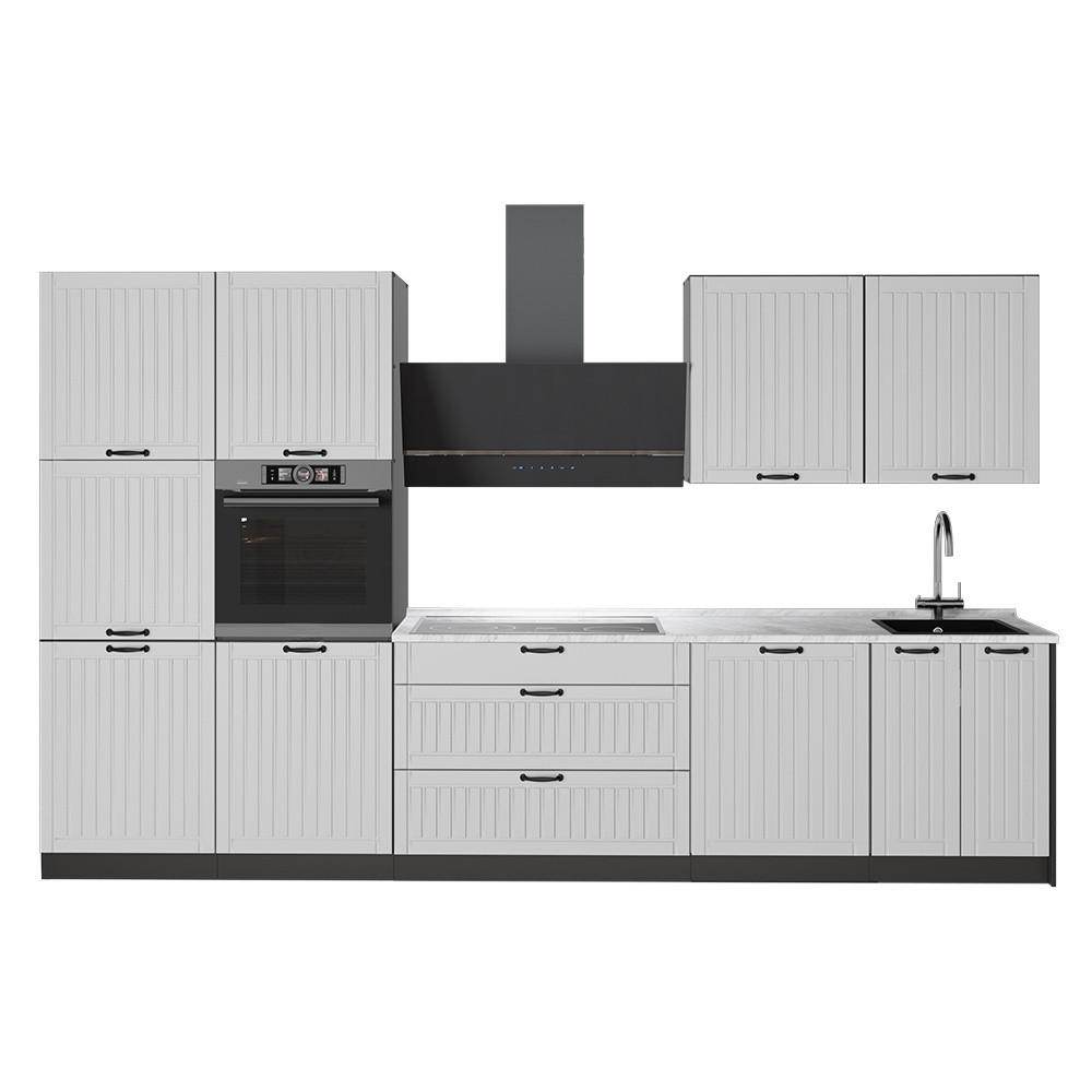KÜCHENZEILE Fame-Line, Weiß Landhaus/Anthrazit, 340 cm, AP Marmor - Anthrazit/Weiß, Holzwerkstoff (340/206.8/60cm) - Vicco
