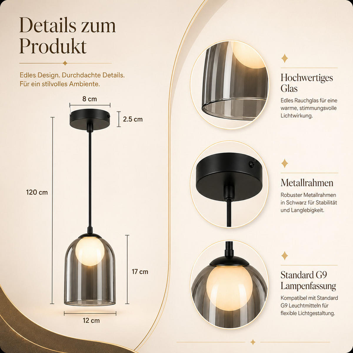 PENDELLEUCHTE Margossian 8/8/145.5 cm - Schwarz, Metall (142/12/12cm) - Nettlife