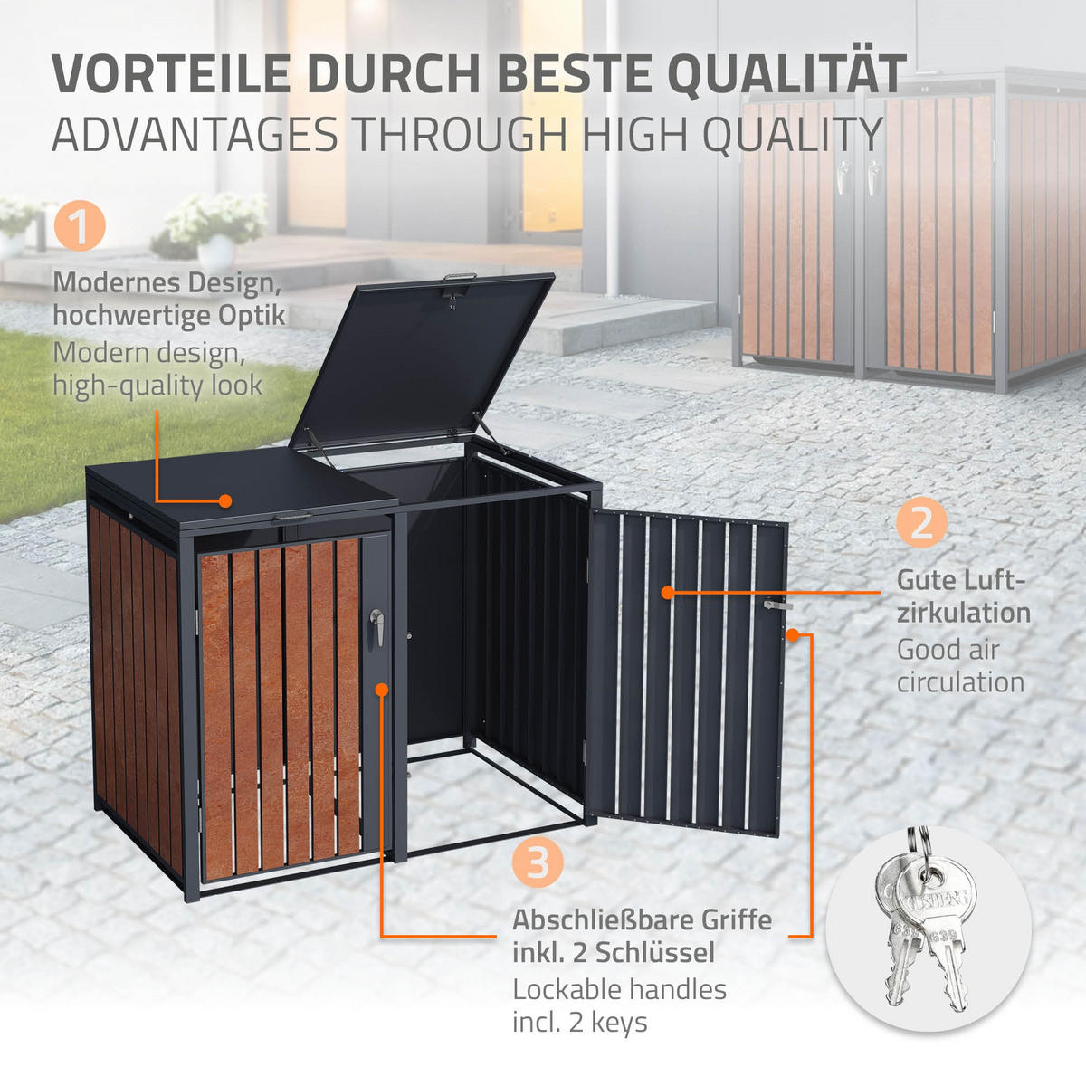 MÜLLTONNENBOX 3er Anthrazit-Rostoptik - Rotbraun, Metall (80/116.3/200cm) - ML-DESIGN