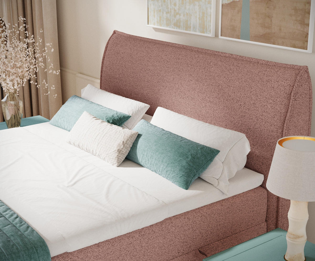 BOXBETT 180/200 cm Corvus, in Rosa, Matratze, Topper, Bettkasten, H4 = sehr fest - Pink/Schwarz, Holz/Holzwerkstoff (180/200cm) - Maison de Reve