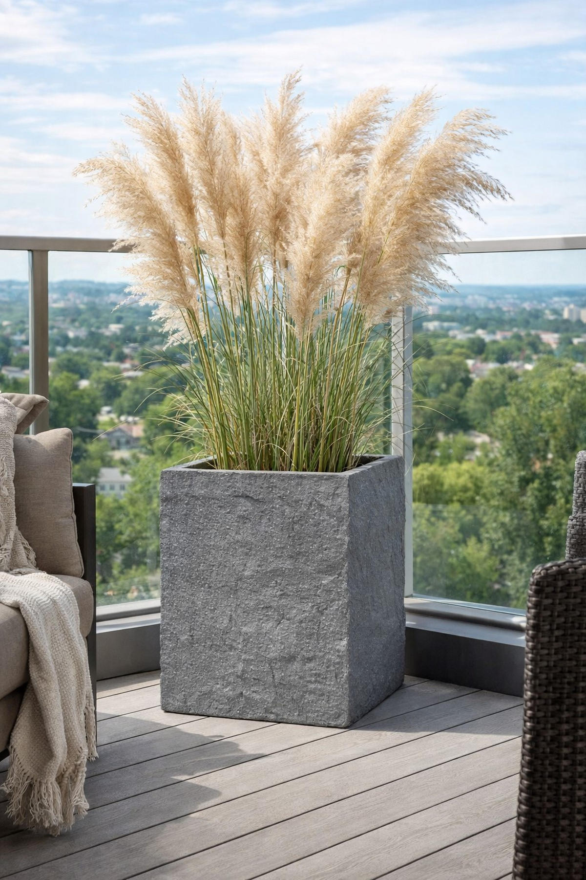 PFLANZKASTEN The Rock 36x35 cm, Steinoptik Grau, Fiberstone - Anthrazit, Kunststoff (36/35/36cm) - dasmöbelwerk