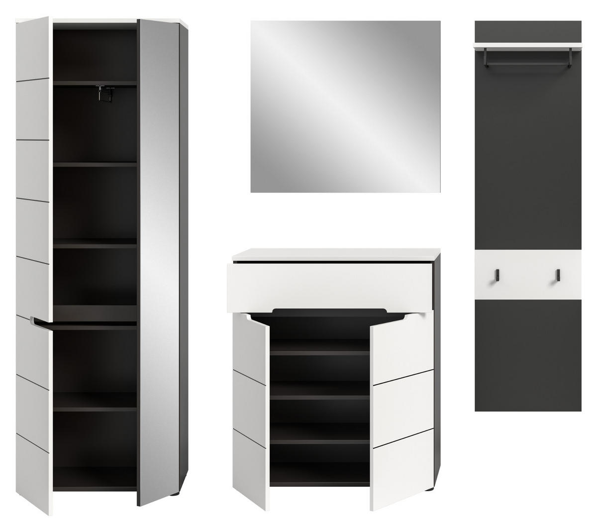 GARDEROBEN-SET 4-teilig in weiß, grau 220 cm, Komplettset mit Soft-Close, Cooper - Schwarz/Weiß, Glas/Holzwerkstoff (220/190/37cm) - Inn.Furn