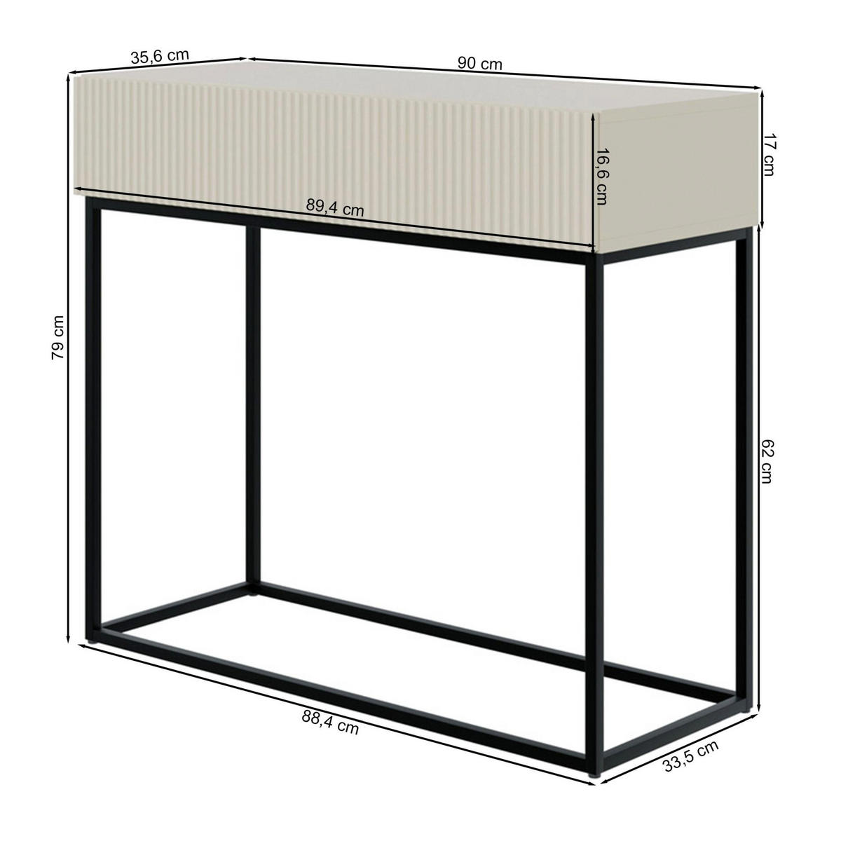 KONSOLENTISCH Veldio Schwarz 90 cm - Schwarz, Holzwerkstoff/Metall (35.6/90/79cm) - Selsey
