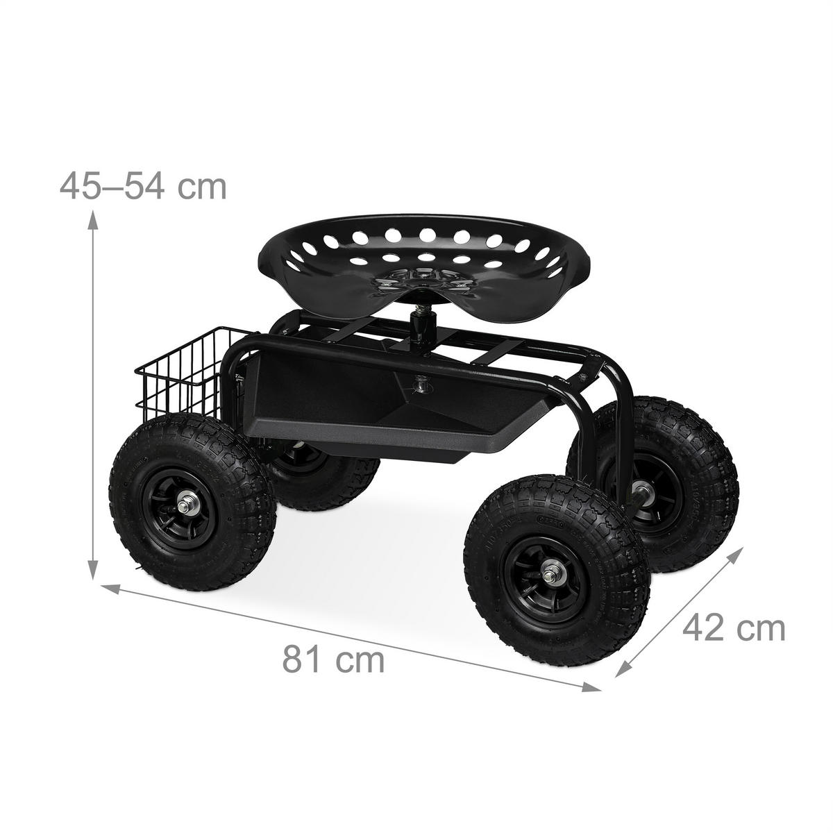 GARTENSITZ - Schwarz, Kunststoff/Metall (42/54/81cm) - Relaxdays