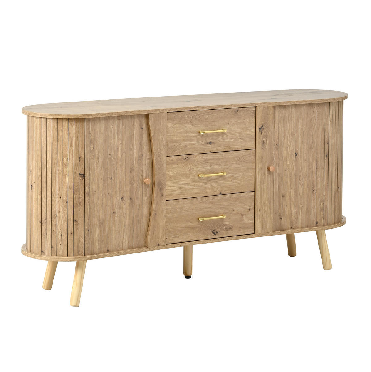 SIDEBOARD 150/36,5/75 cm Natur aus MDF mit Schiebetüren und Schubladen - Naturfarben, Holzwerkstoff (36.5/75/150cm) - OKWISH