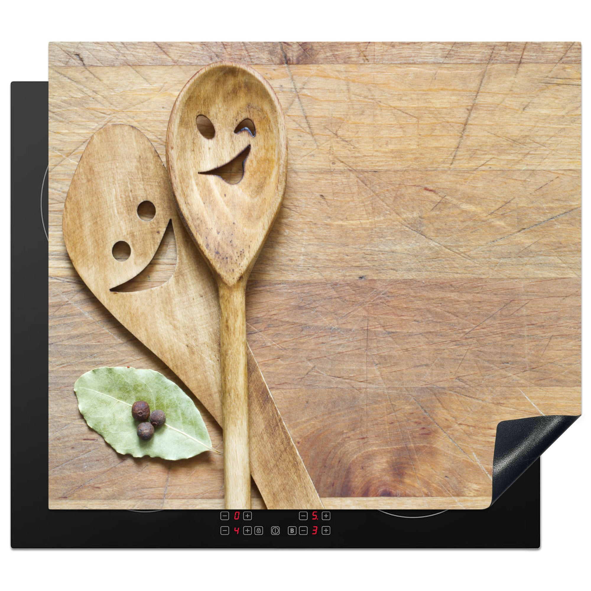 HERDABDECKPLATTE Holz - Löffel - Braun - Smiley 59x51 cm - Hellbraun, Kunststoff (59/0.2/51cm) - MuchoWow