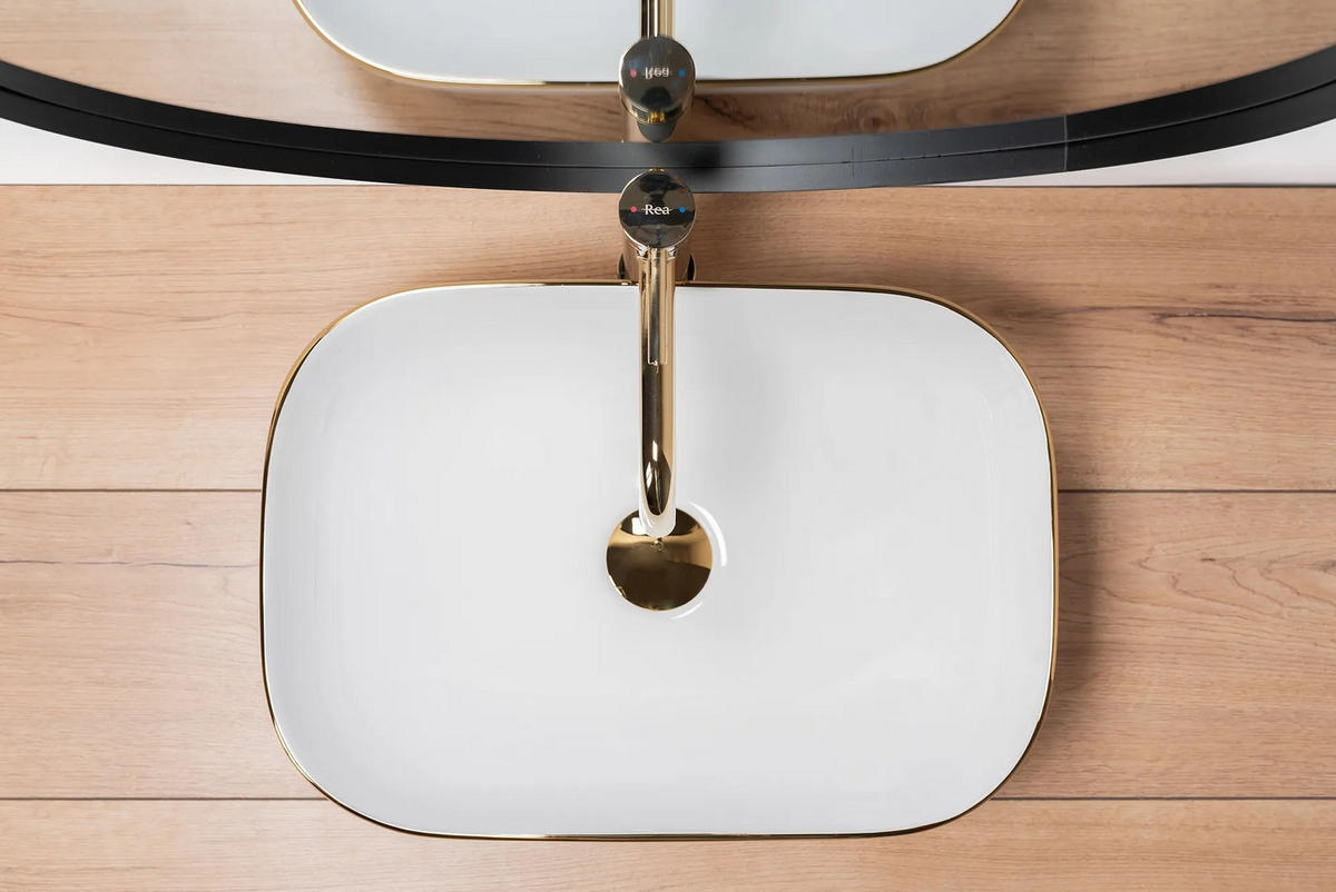 AUFSATZWASCHBECKEN Rea Belinda Golden Edge - Weiß, Keramik (33.5/13.5/46.5cm) - REA