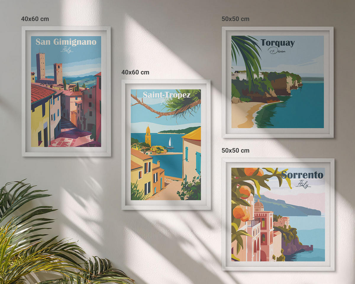 BILDER SET 4er Set - 50x50 cm & 40x60 cm Weißer Rahmen - Italienische Küstenstädte - Weiß, Kunststoff (50/50cm) - TULUP
