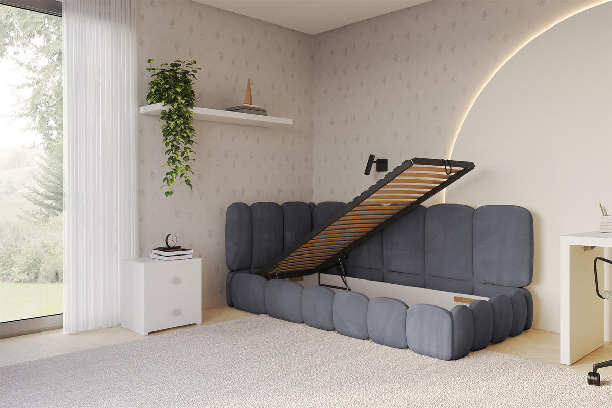 EINZELLBETT Jugendbett mit Bettkasten und Matratze H3/H4, Rechts - AVRY 80x200 Dunkelgrau - Titanfarben, Holzwerkstoff/Textil (80/200cm) - ALTDECOR