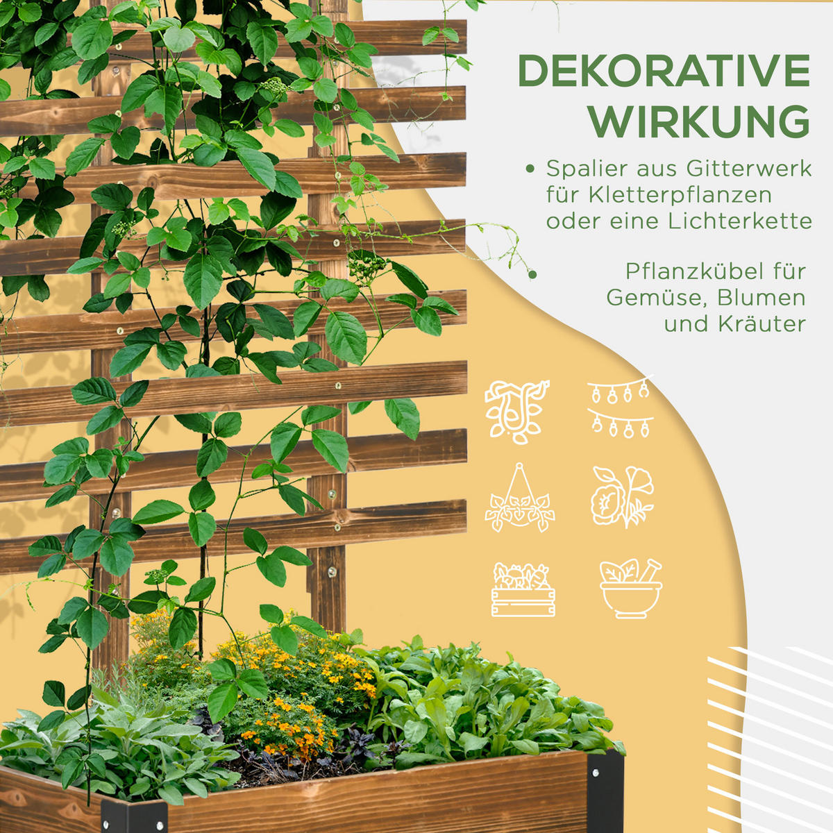 HOCHBEET mit Rankgitter, Blumenkasten mit Rollen, für Kletterpflanzen, Holz, Verkohlt - Dunkelbraun, Holz (31/147/65cm) - Outsunny