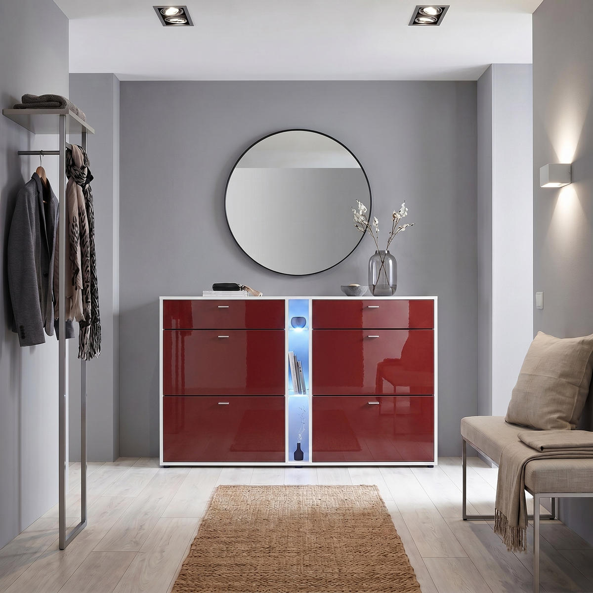 SCHUHSCHRANK Today Fronten in Bordeaux Hochglanz - Bordeaux, Holzwerkstoff (155.5/95/28cm) - Vladon
