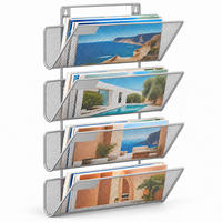 ZEITSCHRIFTENHALTER Silber Metall Wandmontage 4 Ablagen A4 - Silberfarben, Metall (32.5/43/12cm) - Relaxdays