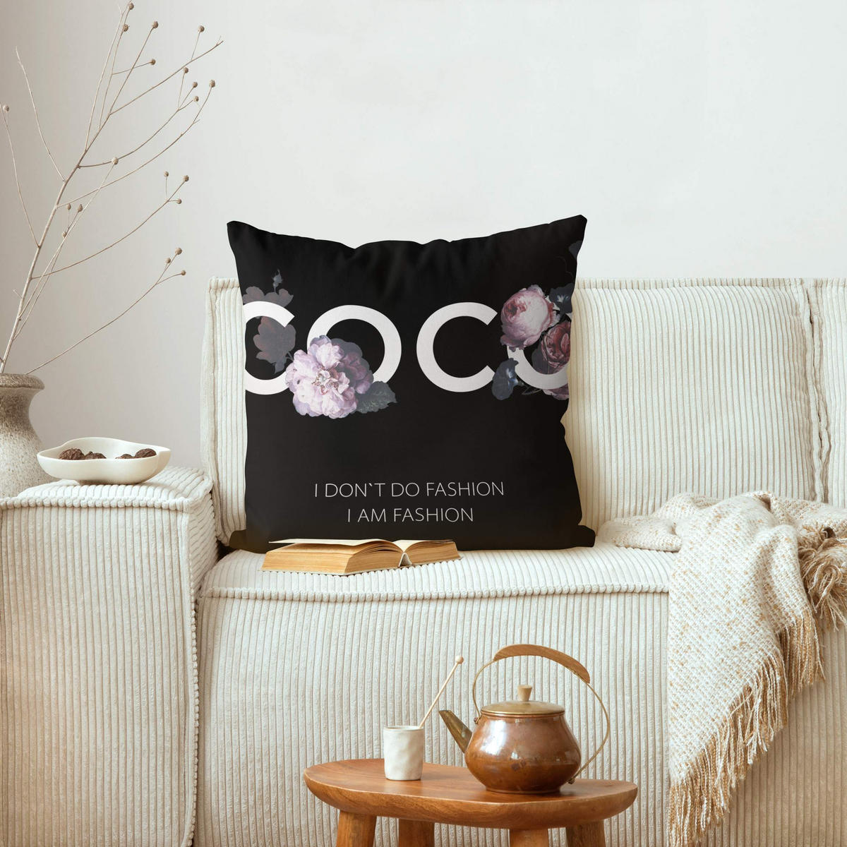 KISSENBEZUG COCO - I don´t do fashion Rosen Schwarz 50/50 cm - Schwarz, Textil (50/50cm) - Bilderwelten