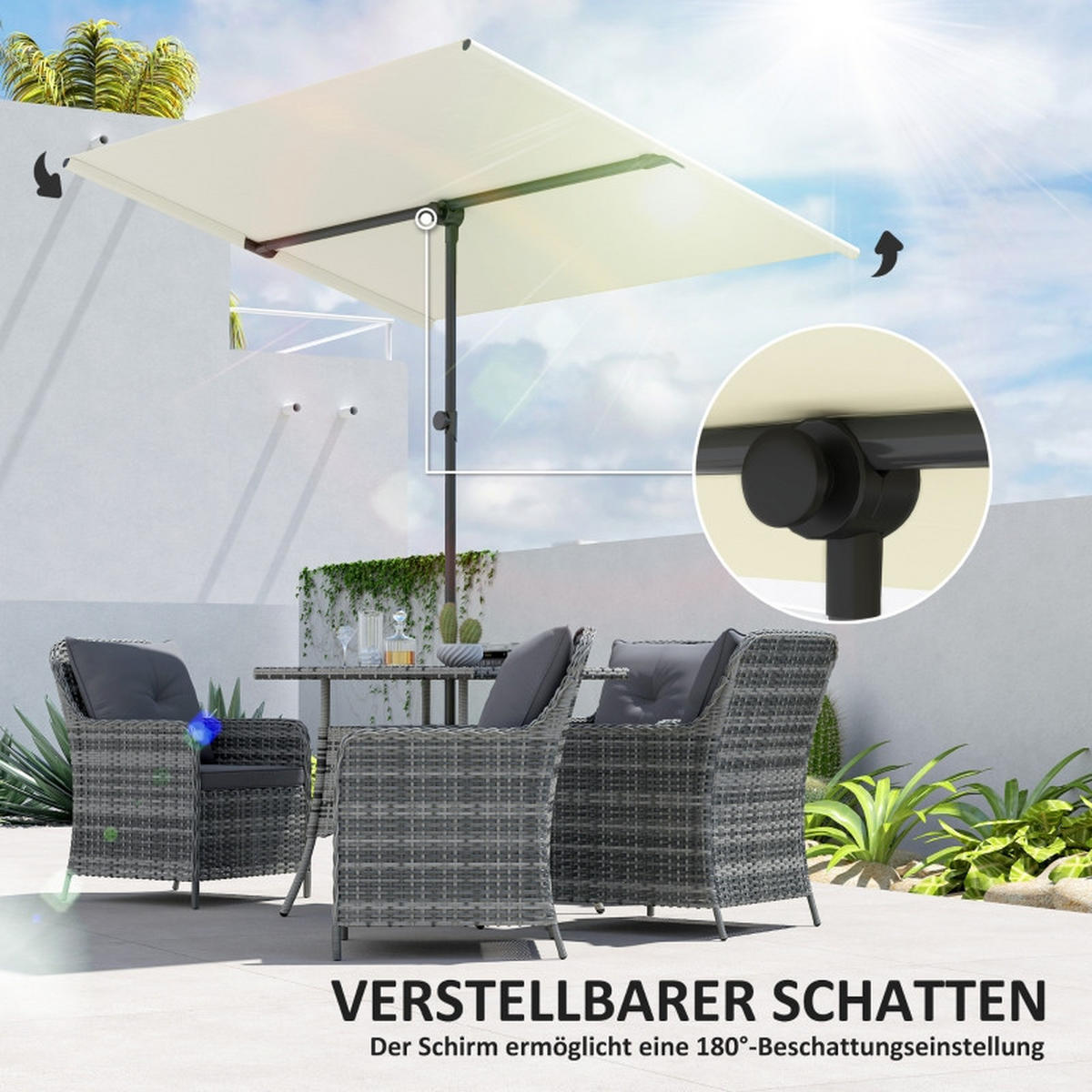 SONNENSCHIRM Höhenverstellbarer Gartenschirm Beige - Beige, Metall (150/205cm) - ComfortXL