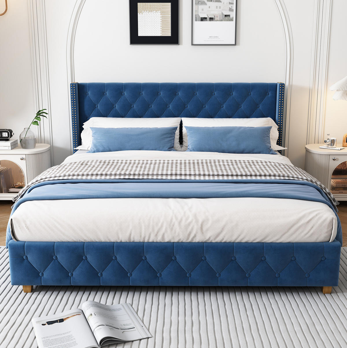 POLSTERBETT mit Lattenrost 160x200 cm Samt Blau - Blau, Metall (160/200cm) - Meubliv
