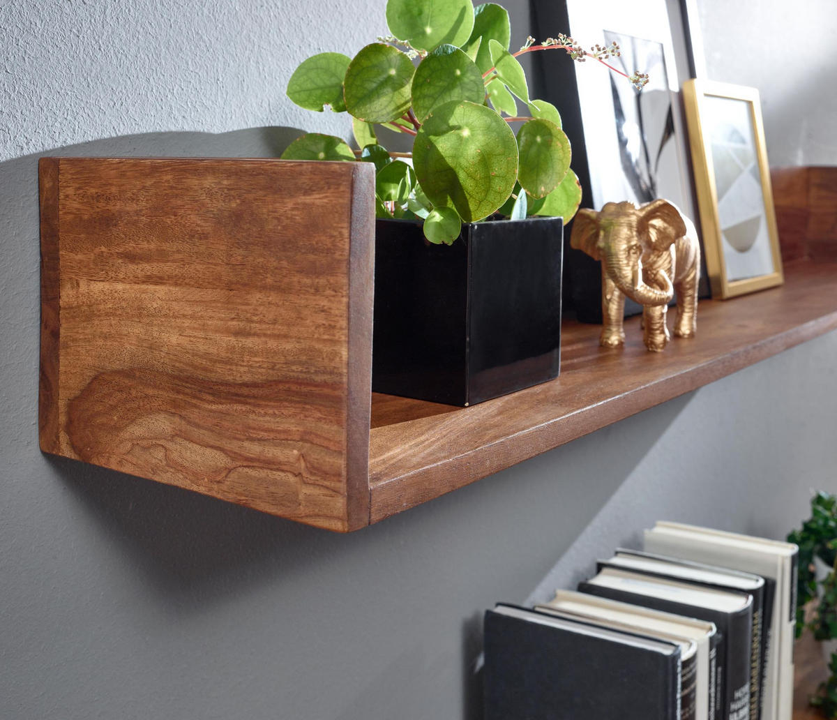 WANDREGAL Massivholz Modern Stil Aufbewahrung - Braun, Holz (120/15/20cm) - KADIMA DESIGN