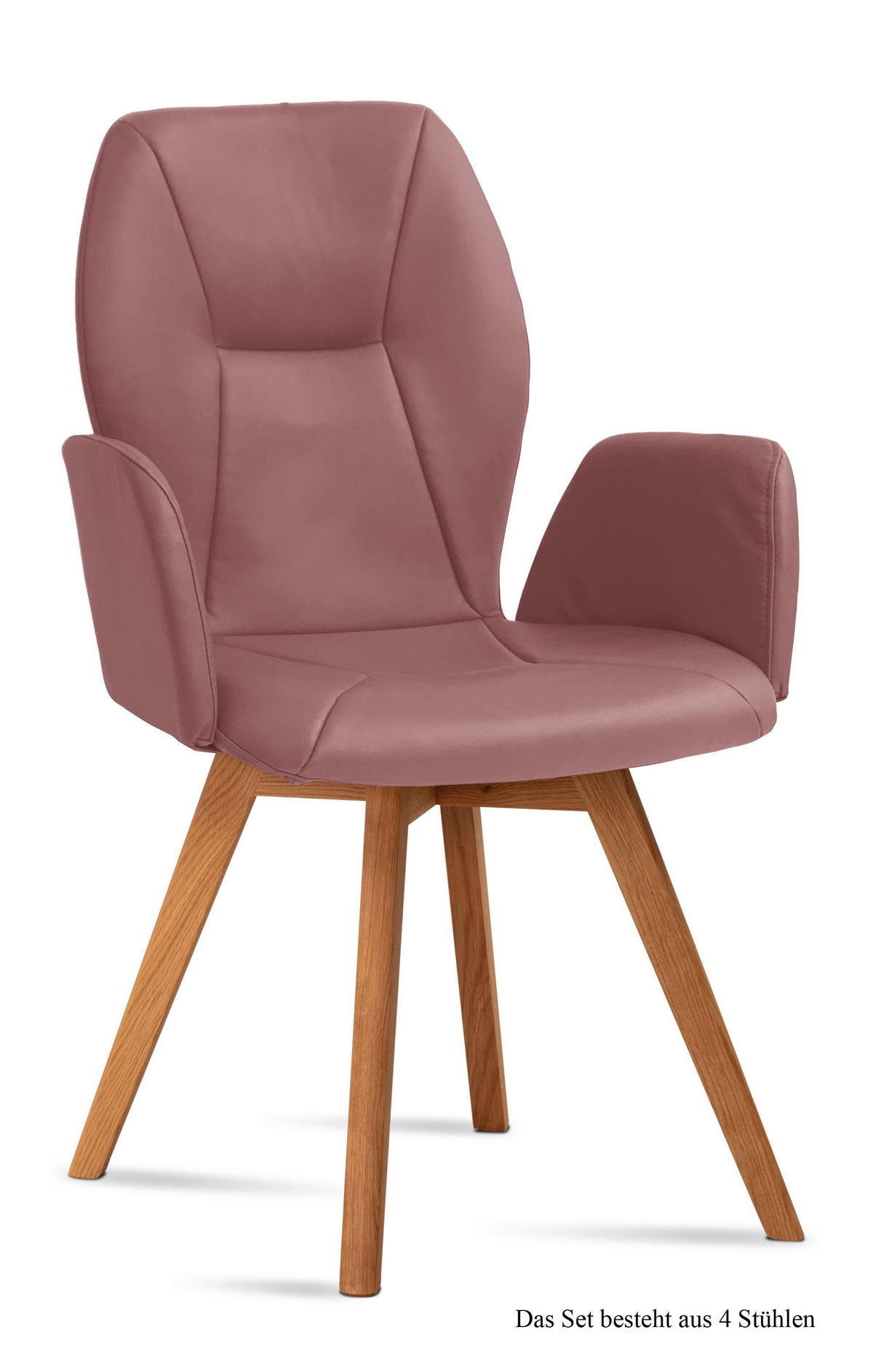 ARMLEHNSTUHL (4er-Set) Donka 58x92x60 Eiche geölt/Rosewood - Eichefarben/Dunkelrosa, Kunststoff (60/92/58cm) - 58aufmkessel