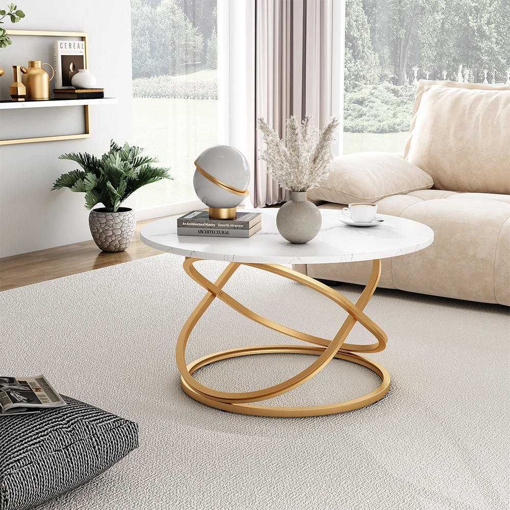 COUCHTISCH Calgary Weiß/Gold 79.5 x 62 cm mit große Arbeitsfläche - Goldfarben/Weiß, Holzwerkstoff (62/79.5/46cm) - Vicco